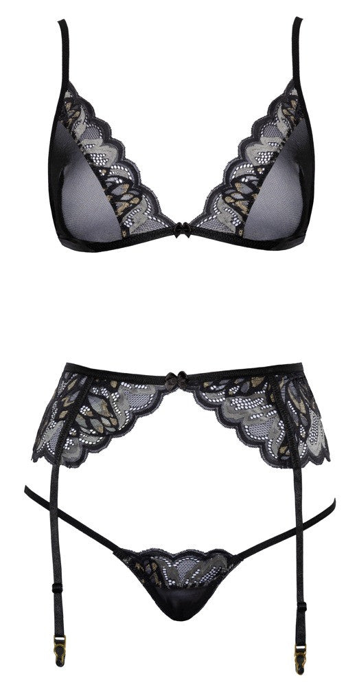 Completo intimo set reggiseno perizoma reggicalze nero