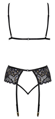 Completo intimo set reggiseno perizoma reggicalze nero
