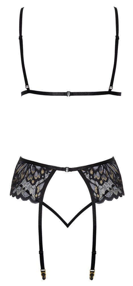 Completo intimo set reggiseno perizoma reggicalze nero