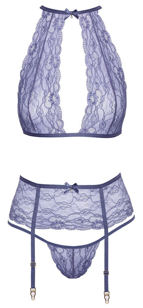 Completo intimo set reggiseno perizoma reggicalze lavanda