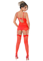 Guepiere con perizoma e reggicalze Lace Cami Corset with string red