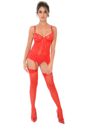 Guepiere con perizoma e reggicalze Lace Cami Corset with string red