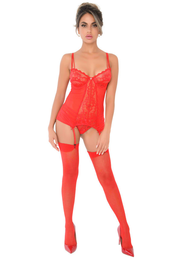 Guepiere con perizoma e reggicalze Lace Cami Corset with string red