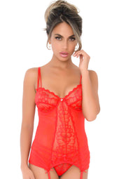 Guepiere con perizoma e reggicalze Lace Cami Corset with string red
