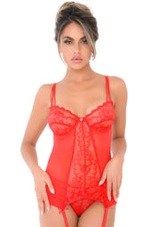 Guepiere con perizoma e reggicalze Lace Cami Corset with string red