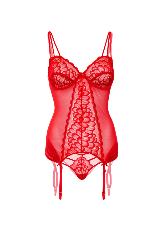 Guepiere con perizoma e reggicalze Lace Cami Corset with string red