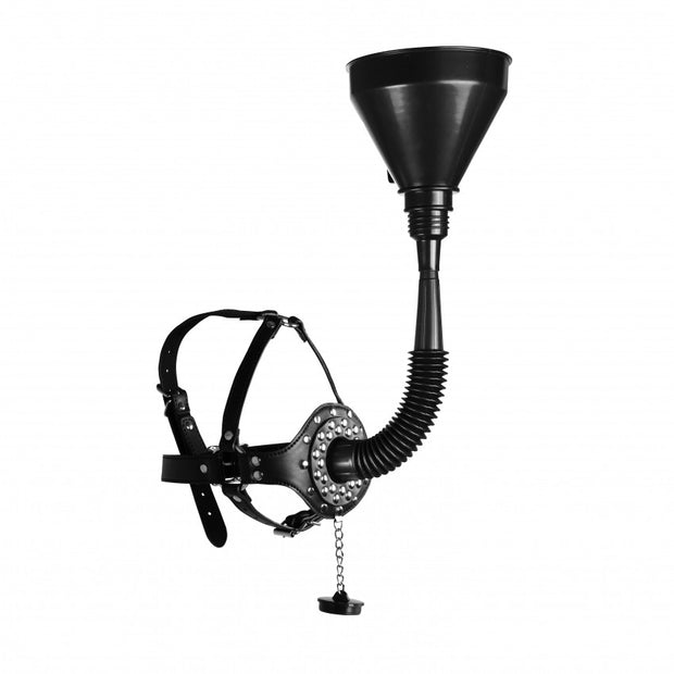 Imbracatura viso con imbuto Open Mouth Gag Head Harness with Funnel Black