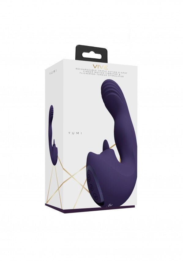 Vibratore vaginale Yumi Triple Motor G-Spot Finger Motion Vibrator and Flickering Tongue Stimulator Purple
