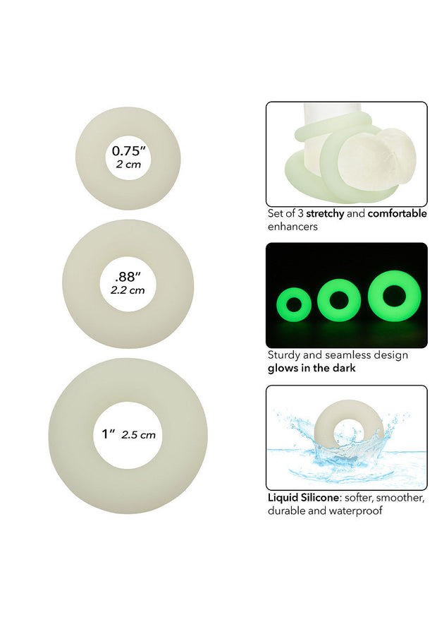 CalExotics Alpha Glow-In-The-Dark Liquid Silicone 3 Ring Set